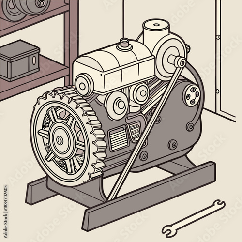 Agricultural Machinery Tractor Engine Technical Vector