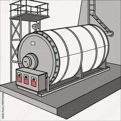 Asphalt Plant Mixer Drum Component Vector Illustration