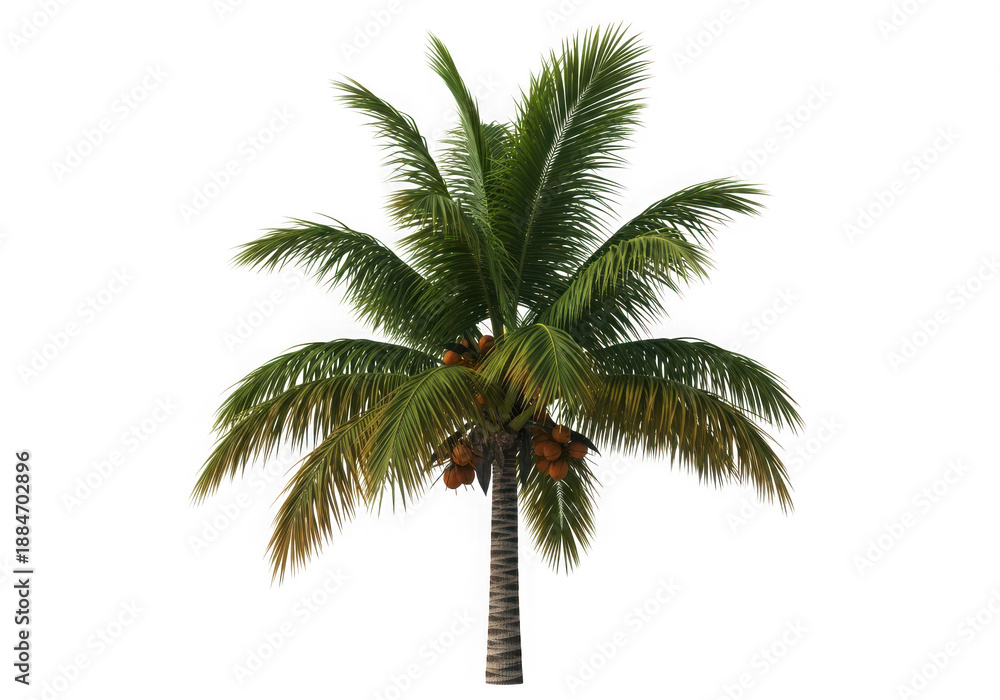Obraz premium Illustration of coconut palm tree with coconuts isolated on transparent background