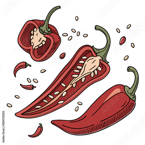 Macro Chili Flakes Spice on White Background