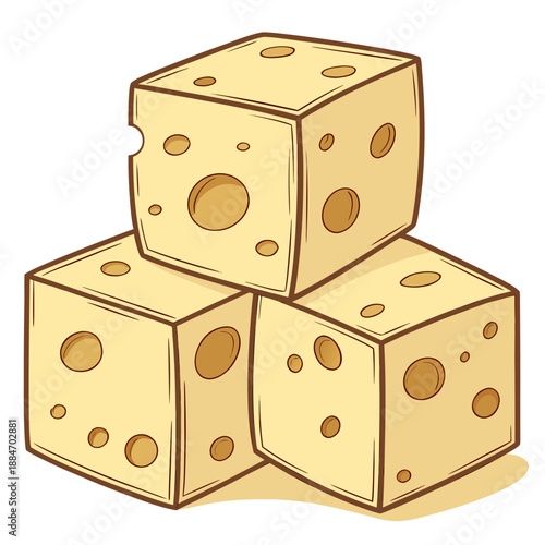 Neatly Stacked Cheese Cubes on White Background