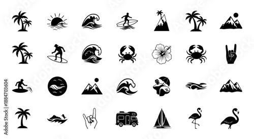 Summer Surf Graphic Kit: Tropical Beach Elements for T-Shirt Designs