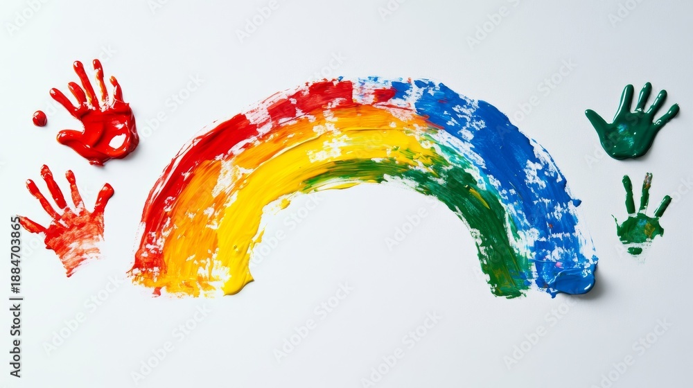 Fototapeta premium Child's finger painting of a rainbow arch colors slightly mixed