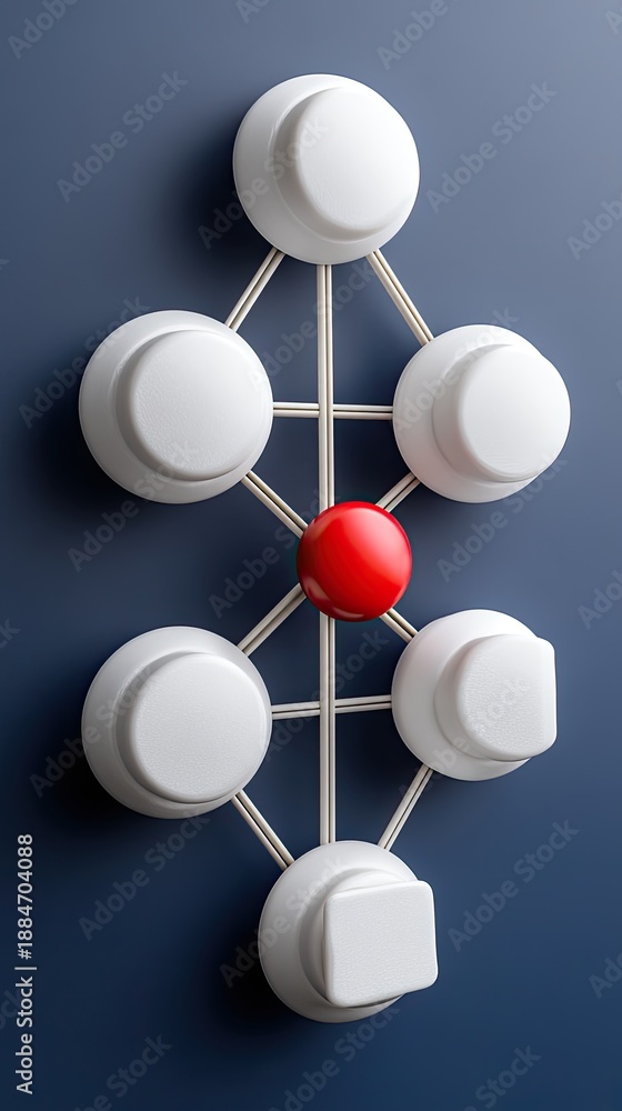 Obraz premium Illustration shows social network links between user icons on a blue background, highlighting one central person in red