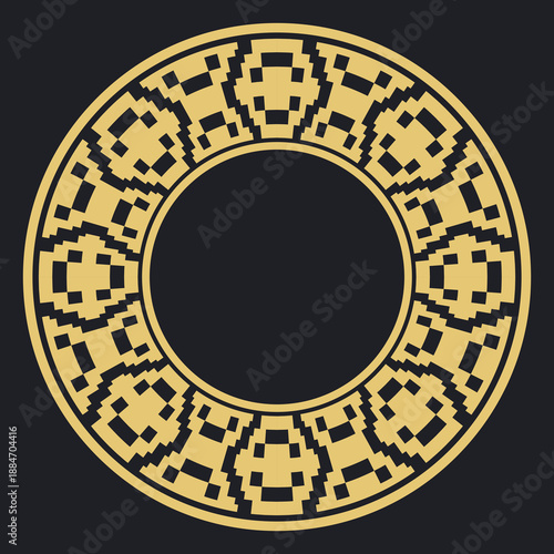 Circular decorative gold ornament.
