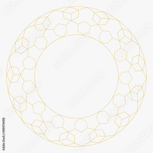 Circular decorative gold ornament.