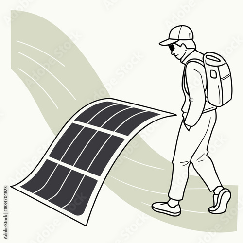 Flexible Solar Panel Sheet for Renewable Energy Vector Illustration