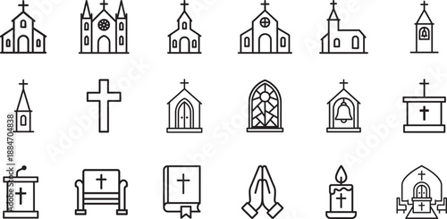 Church icon set in clean vector EPS style, ideal for religion, worship, architecture, apps, web, UI