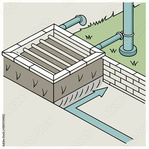 Construction Site Water Drainage and Sewage System Vector Art