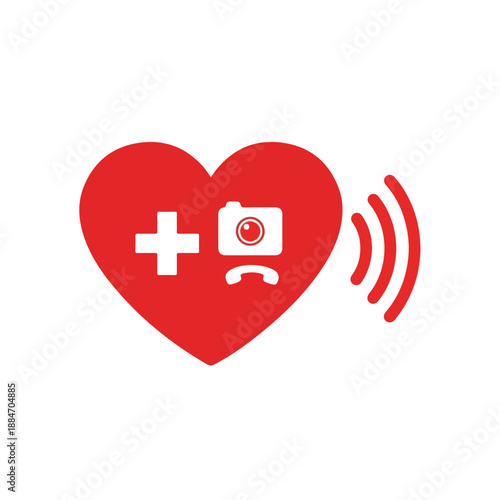 Healthcare Heart with Medical Camera and Signal Waves