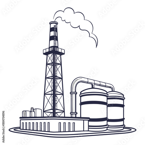 Industrial Oil Refinery Flare Stack Vector Illustration