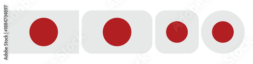 japan national flag set shown in rounded rectangle and circular flat vector icon variations isolated on white