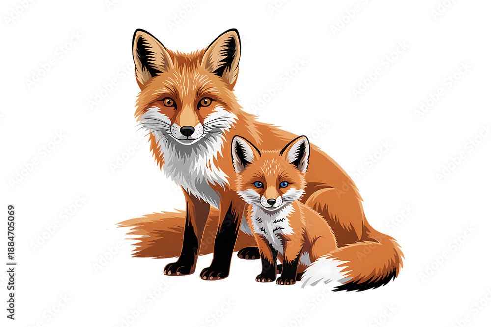 Obraz premium Fox and cub illustration