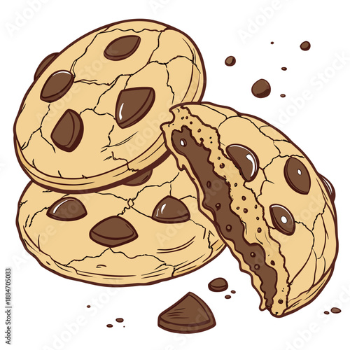 Chocolate Chip Cookie Isolated on White Background Vector