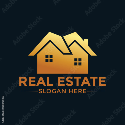 Golden Luxury Real Estate House Logo Emblem - Modern Architecture for Property Business and Investment
