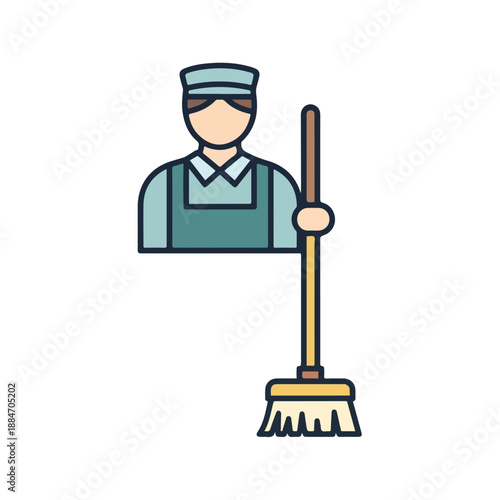 Worker Cleaning Floor with Mop