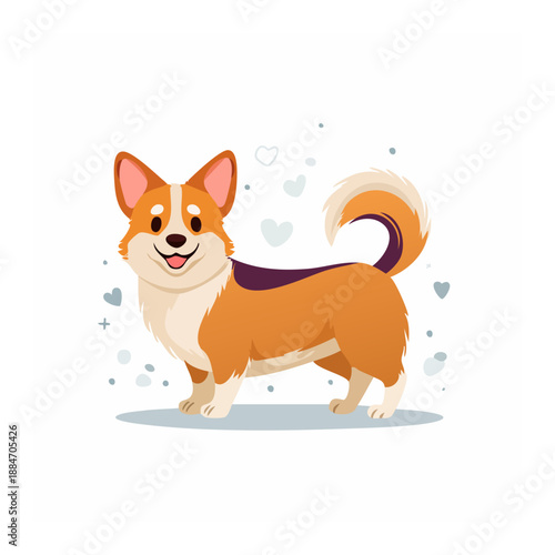 Corgi Portrait: A charming corgi stands out with its short legs and long body. With a cute, cartoon-like design, this illustration embodies playful, endearing characteristics. 