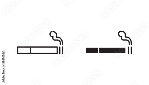 Cigarette icon set, Hurry up symbol. Smoking room sign. Vector illustration of a smoky area or zone. Nicotine addiction pictogram. Bad habit concept. Ashtray label. Cigarette flat line icon isolated.
