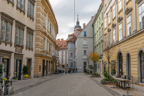 Graz, Austria - 10.19.2025: Colorful Historic Street Scene in Graz Old Town, Austria