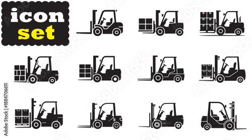 Forklift Icon Set, Editable Solid Vector Illustration