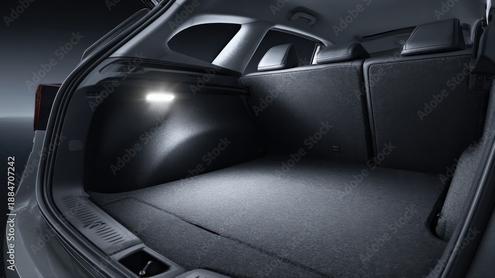 Obraz premium Car Trunk Interior with Illumination: Spacious Cargo Area for Automotive and Transportation Needs