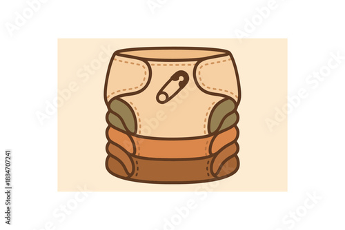 Flat vector illustration of cloth diaper stack with simple safety pin icon soft earth day cozy eco style
