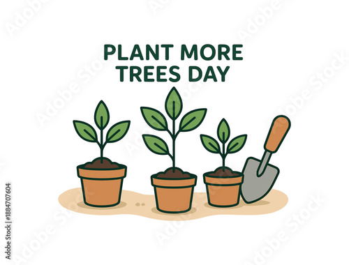 Flat vector illustration of plant more trees day seedlings pots and shovel soft environmental awareness style