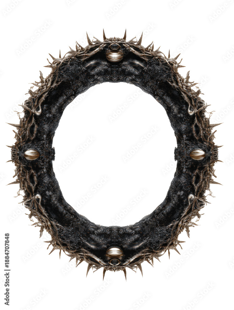 Fototapeta premium Thorny metallic wreath with beads on black background