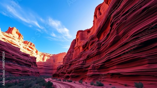 Red Terracotta Canyon Walls under Blue Sky