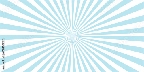 Abstract blue sunburst vector illustration featuring bright radial rays and a glowing starburst pattern on a retro light beam backdrop design