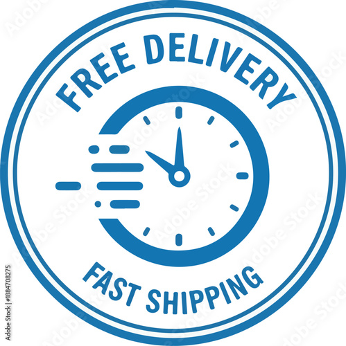 Free Delivery and Fast Shipping Concept Clock Icon, Shipping, and E-commerce