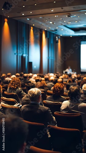 A large audience gathers in an auditorium for a professional conference presentation