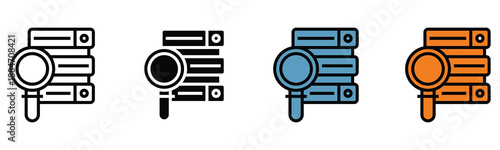 Database search and server data analysis concept with magnifying glass icon