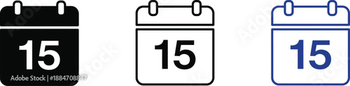 Calendar icons set with date 15 for schedule and appointment vector illustration