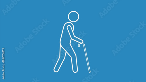 Vector Illustration of a Person Walking with a Cane on Blue Background