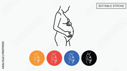 Vector Illustration Pregnant Woman Editable Line Art for Health and Wellness Concepts