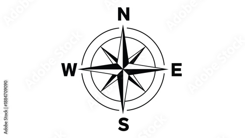 Vector Illustration of a Simple Compass Rose with Cardinal Directions