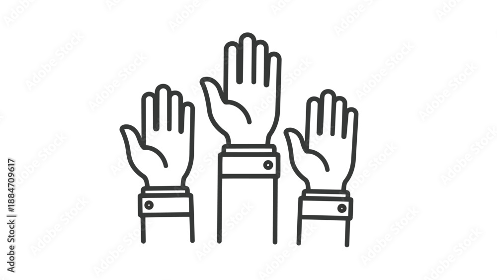Obraz premium Vector Illustration of Three Hands Raised in Voting or Agreement Gesture