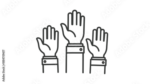Vector Illustration of Three Hands Raised in Voting or Agreement Gesture