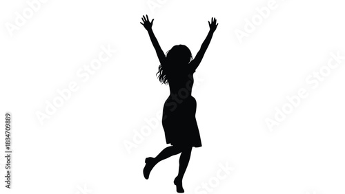 Vector Illustration of a Happy Woman Jumping with Joy and Freedom