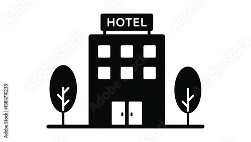 Vector Illustration of a Hotel Building with Trees and Signage