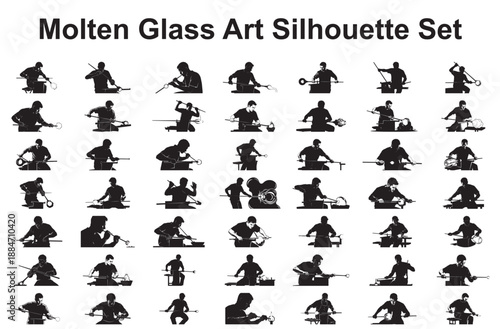 Molten glass art silhouette set isolated on white background