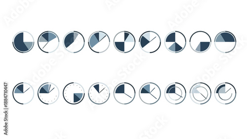 Vector Illustration of Various Pie Charts and Clock Faces in Modern Design