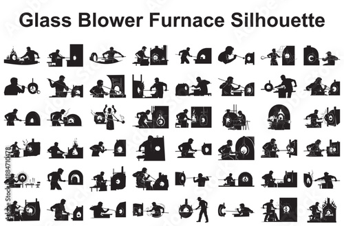 Glass blower furnace silhouette collection isolated on white background