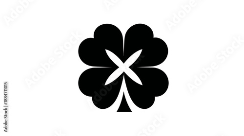 A black four-leafed clover shape on a white background, with white inner design