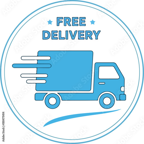 Free Delivery Icon Blue Truck with Fast Delivery Symbol for Online Shopping, Logistics, and E-commerce