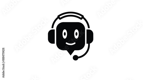 Vector Illustration of a Customer Support Chatbot with Headset and Speech Bubble