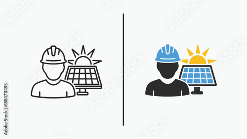 Vector Illustration of Renewable Energy Engineer with Solar Panel and Sun