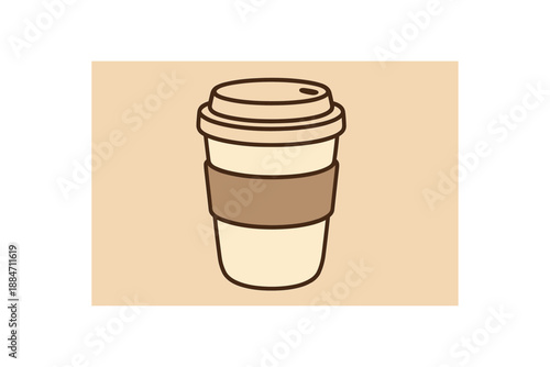 Flat vector illustration of ceramic takeaway mug with simple band soft plastic free lifestyle cozy eco style