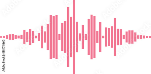 Vibrant pink sound wave pattern on white background, representing audio signal or music rhythm